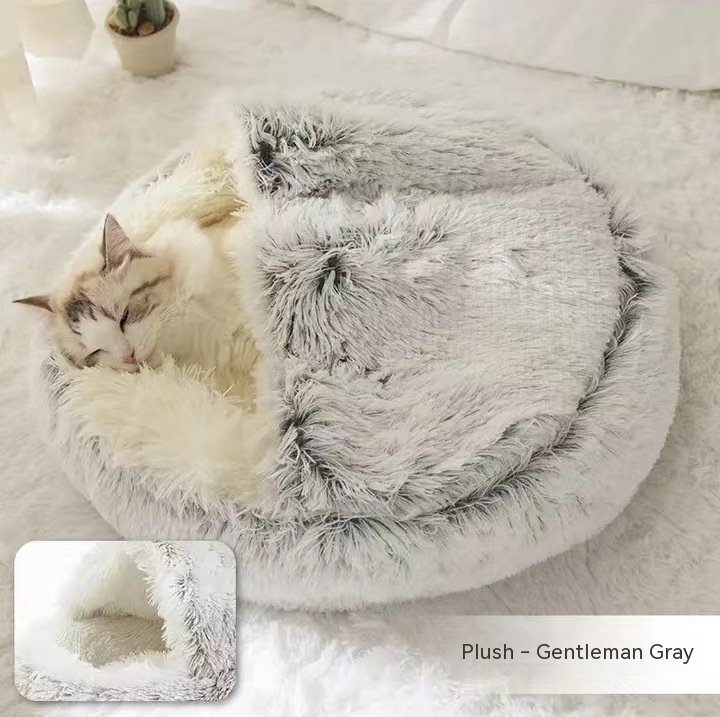 2-in-1 Round Plush Winter Pet Bed – Ultra-Soft Dog & Cat House for Warmth and Comfort - Image 10