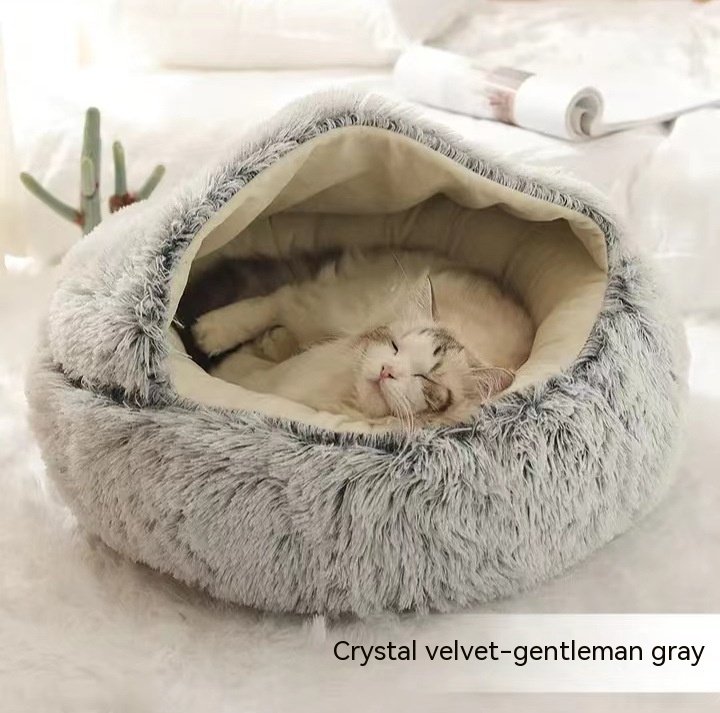 2-in-1 Round Plush Winter Pet Bed – Ultra-Soft Dog & Cat House for Warmth and Comfort - Image 5