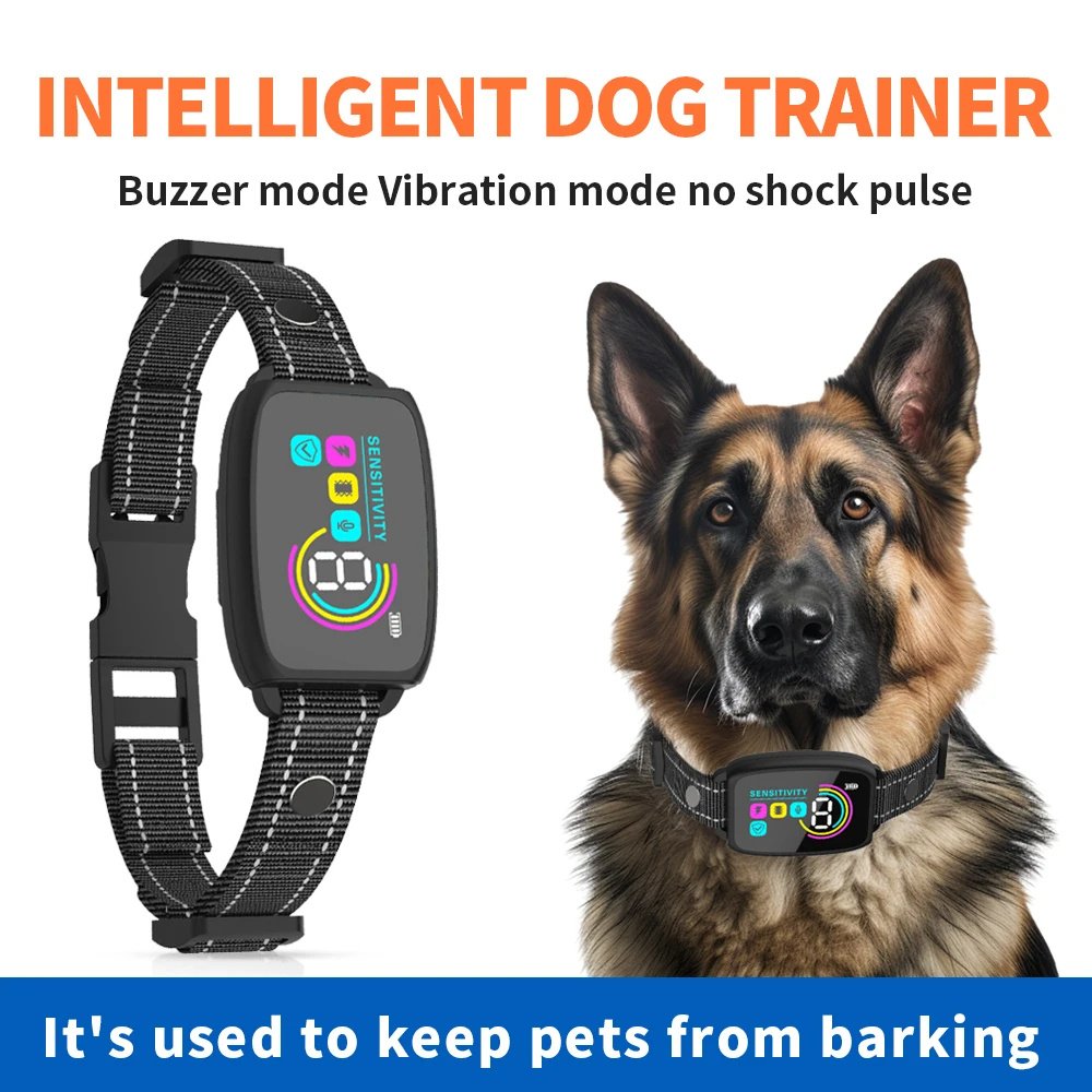Smart Rechargeable Anti-Bark Dog Collar – AI-Controlled, Waterproof, HD Display, Humane Training