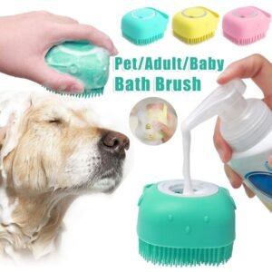 Silicone Dog Bath & Massage Glove Brush – Shampoo Dispenser Grooming Tool