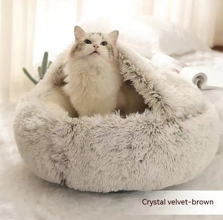 2-in-1 Round Plush Winter Pet Bed – Ultra-Soft Dog & Cat House for Warmth and Comfort - Image 2