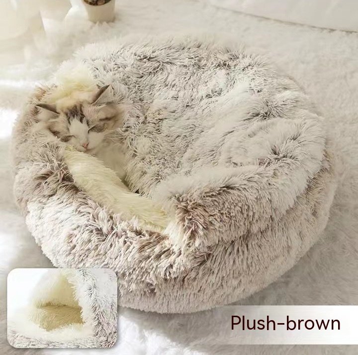 2-in-1 Round Plush Winter Pet Bed – Ultra-Soft Dog & Cat House for Warmth and Comfort - Image 6